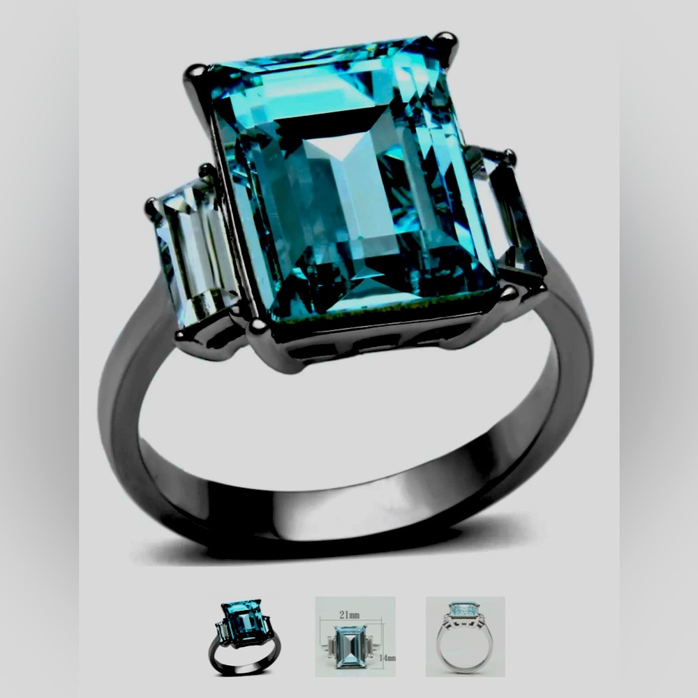 Elegant Blue Ring with Emerald Cut Gemstone Sterling